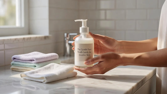 Professional header image for educational tutorial: The Gentle Face Wash Guide for Sensitive Skin