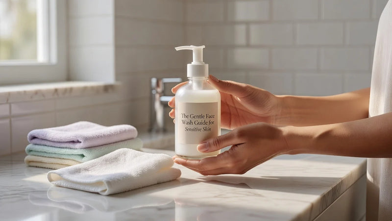 Professional header image for educational tutorial: The Gentle Face Wash Guide for Sensitive Skin