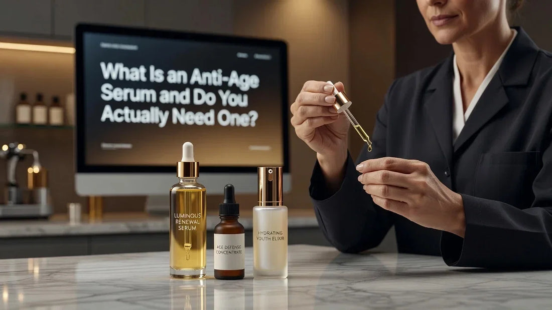 Professional header image for educational tutorial: What Is an Anti-Age Serum and Do You Actually Need One?